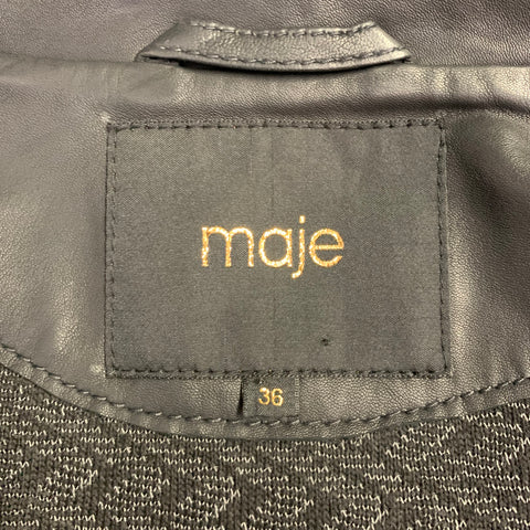 MAJE Size 0 Black Lambskin Leather Motorcycle Jacket