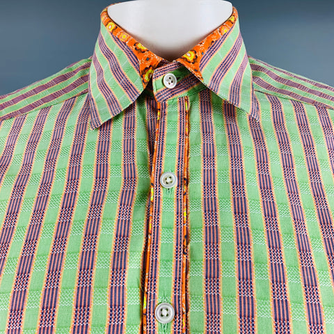 ROBERT GRAHAM Size L Green Navy & Orange Stripe Cotton Long Sleeve Shirt