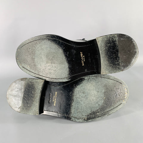 SAINT LAURENT Size 10 Silver Metallic Leather Derby Lace-Up Shoes
