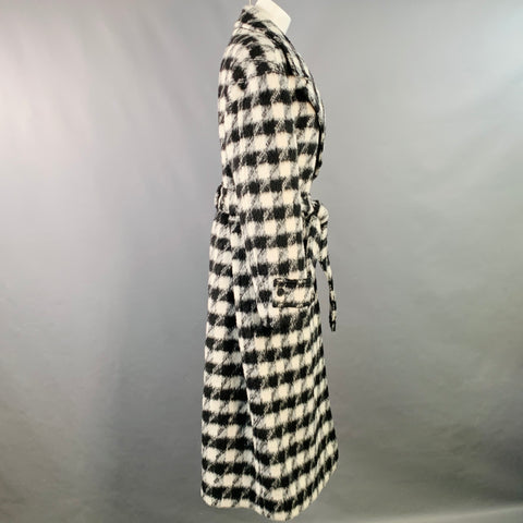ALLSAINTS Size 8 Black White Wool Blend Checkered Double Breasted Belted Coat