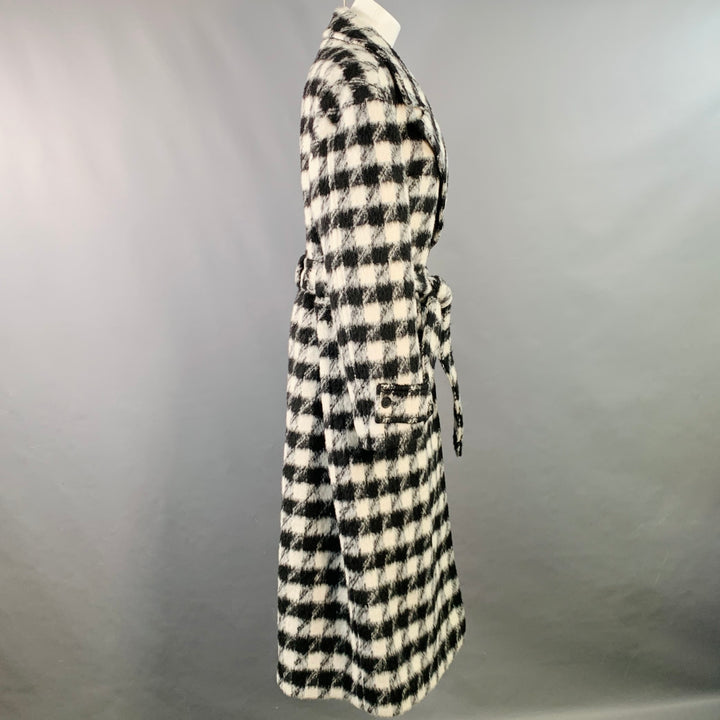 ALLSAINTS Size 8 Black White Wool Blend Checkered Double Breasted Belted Coat