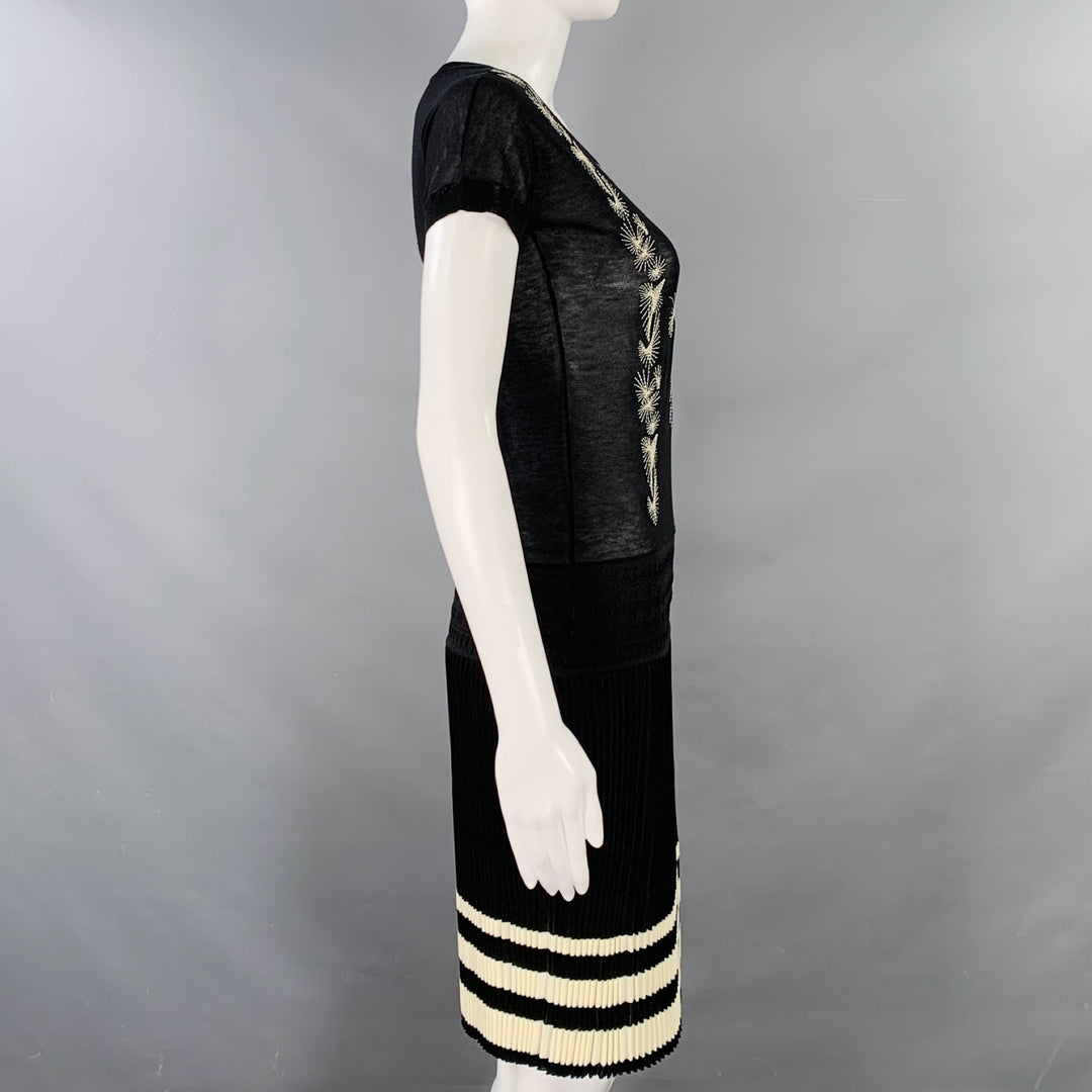 JEAN PAUL GAULTIER Size S Black Cream Jersey Embroidered Cap Sleeves Dress  – Sui Generis Designer Consignment