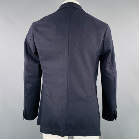 BARENA Taille 38 Blazer en laine mélangée bleu marine à revers crantés
