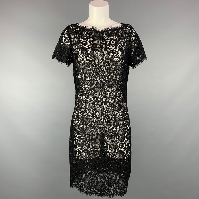RALPH LAUREN Black Label Taille 10 Robe de cocktail en coton mélangé en dentelle noire