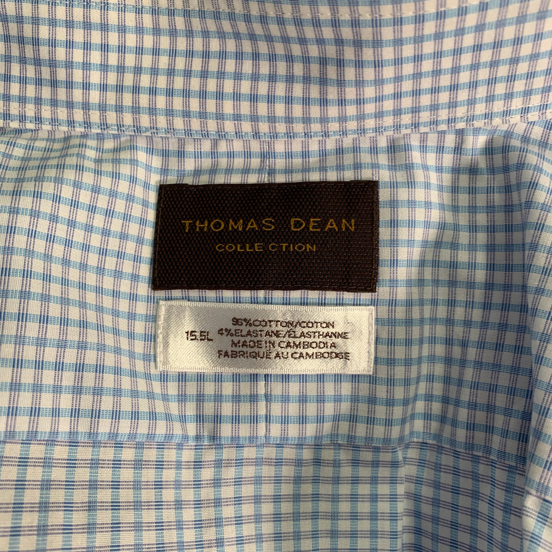 THOMAS DEAN Size M White Light Blue Checkered Long Sleeve Shirt