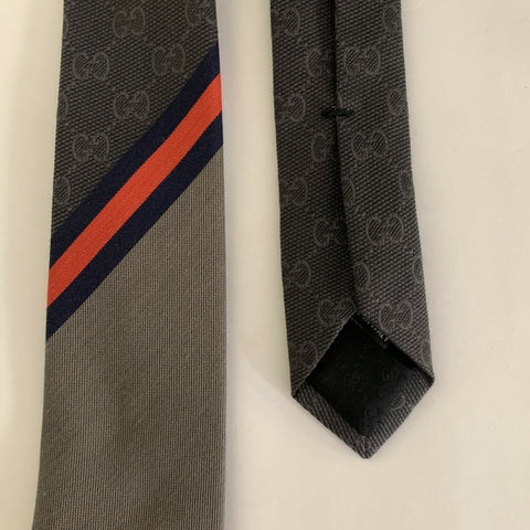 GUCCI Grey Mixed Pattern Cotton Silk Tie