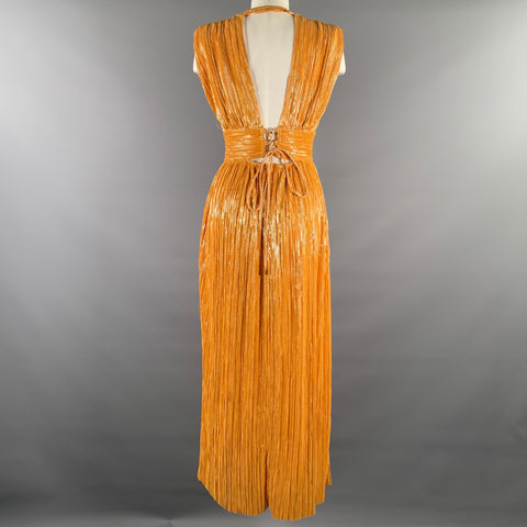 SABINA MUSAYEV Size M Gold Orange Lurex Pleated Long Dress