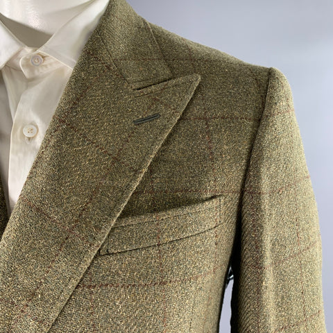 RALPH LAUREN Size 42 Green Brown Window Pane Wool Linen Silk Sport Coat
