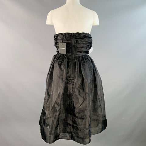 CYNTHIA ROWLEY Size 8 Black White Organza Flower Strapless Cocktail Dress