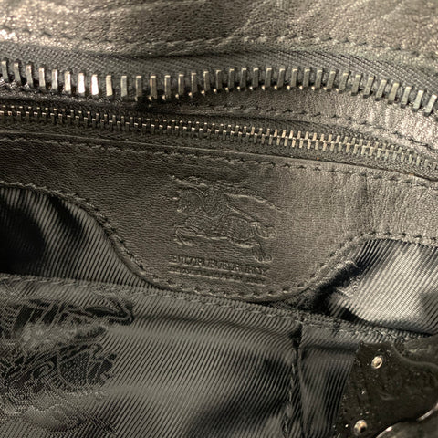 BURBERRY Black Gunmetal Leather Top Handles Handbag