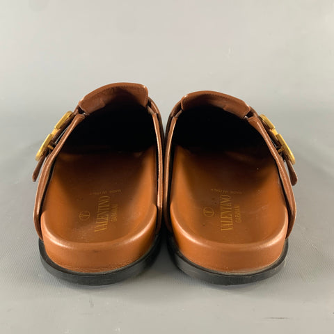 VALENTINO GARAVANI Size 9 Brown Solid Leather Slip On Sandals