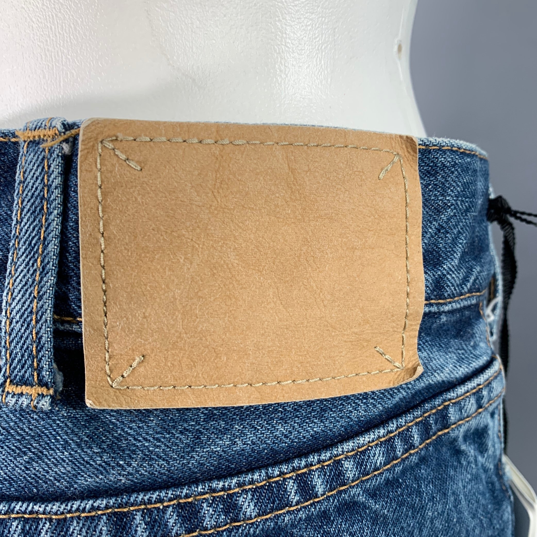 CELINE Size 32 Marco Blue Cotton Distressed Raw Edge Wide Leg