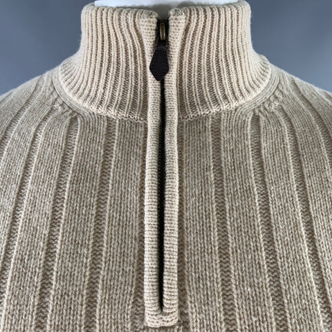 BROOKS BROTHERS Size L Cream Cable Wool Quarter Zip Sweater