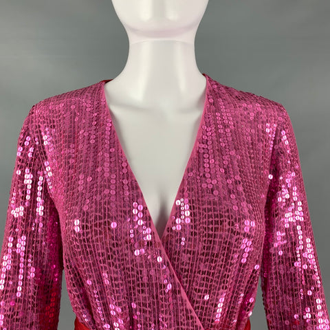 ATTICO Size 2 Pink Red Viscose Sequined Wrap Dress