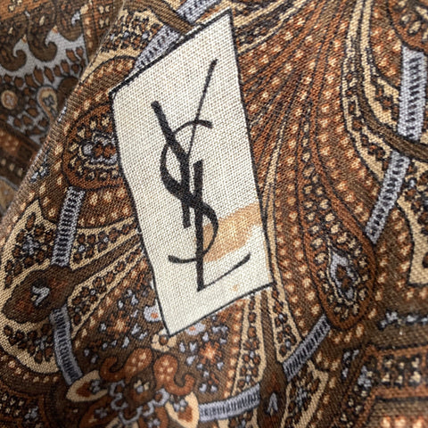 YVES SAINT LAURENT Tan Brown Paisley Linen Blend Shawl
