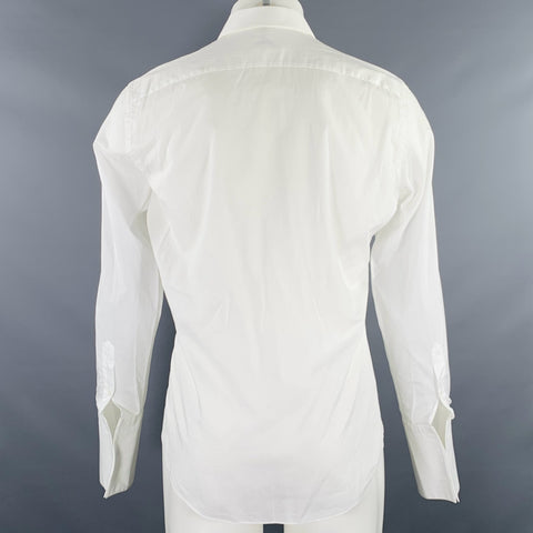 BRIONI Taille M Chemise Blanche en Coton à Manches Longues et Col Cassé