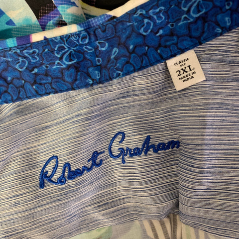 ROBERT GRAHAM Size XXL Blue Abstract Short Sleeve Shirt