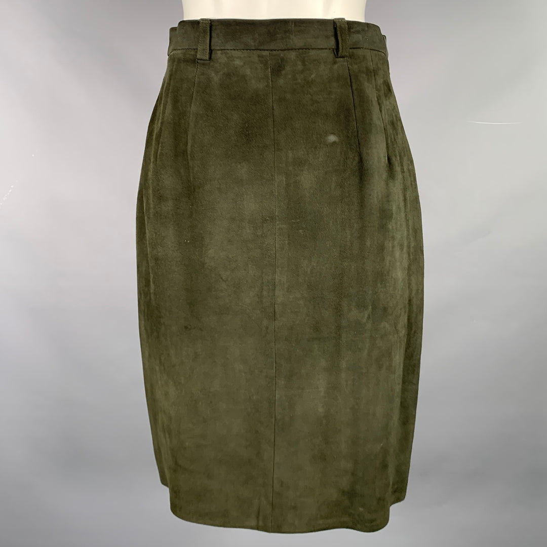 RALPH LAUREN Size 8 Green Suede Pencil Below Knee Skirt