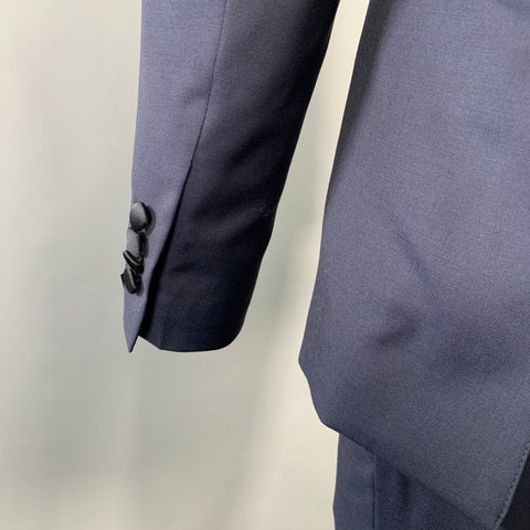LARDINI Size 38 Navy Black Wool Double Breasted Tuxedo