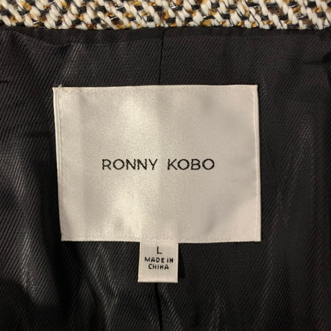 Blazer en polyester et laine RONNY KOBO, taille L, blanc, noir et doré