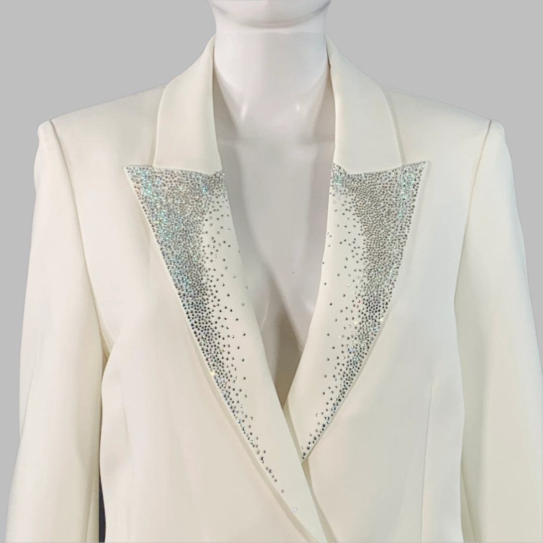 ZADIG & VOLTAIRE Size M Off White Polyester Blend Rhinestone Studded Peak Lapel Pantsuit