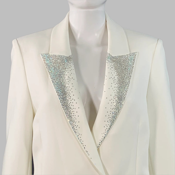 ZADIG & VOLTAIRE Size M Off White Polyester Blend Rhinestone Studded Peak Lapel Pantsuit