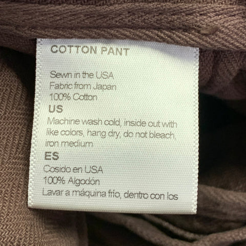 FREENOTE CLOTH Size 38 Brown Cotton Tapered Zip Fly Casual Pants
