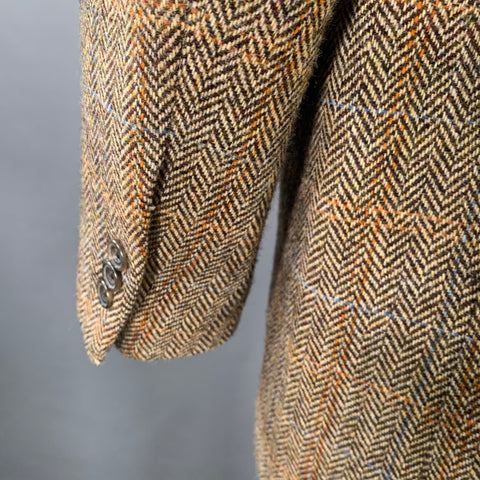 O'CONNELL'S Size 42 Long Brown Beige Herringbone Wool Sport Coat