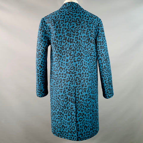 PAUL SMITH Size 38 Blue Black Animal Print Wool Alpaca Notch Lapel Coat
