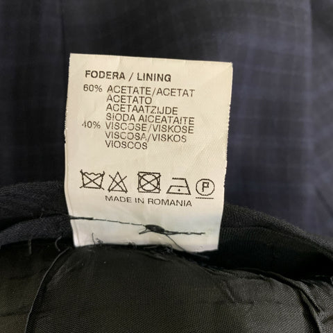 BOGGI Chest Size 36 Navy Blue Tartan Wool Notch Lapel 34 28 Suit