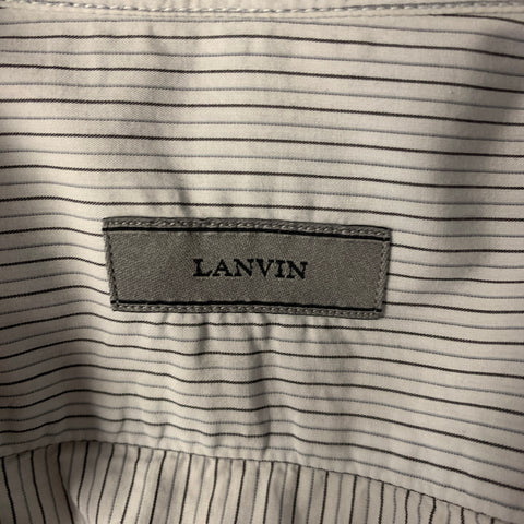 LANVIN Size S Light Blue Grey Black Stripe Cotton Spread Collar Shirt