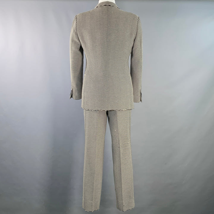 EMPORIO ARMANI Size 40 Regular Black White Chevron Virgin Wool Notch Lapel Suit