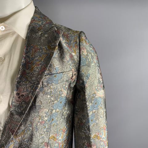 ZADIG & VOLTAIRE Chest Size 34 Silver Blue Pink Jacquard Peak Lapel Sport Coat