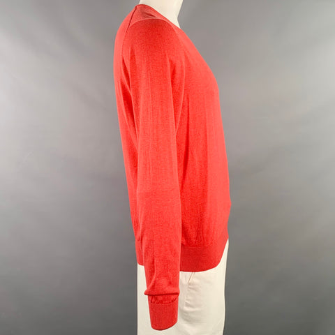 MASSIMO DUTTI Size L Red Cotton Silk Cashmere V-Neck Pullover