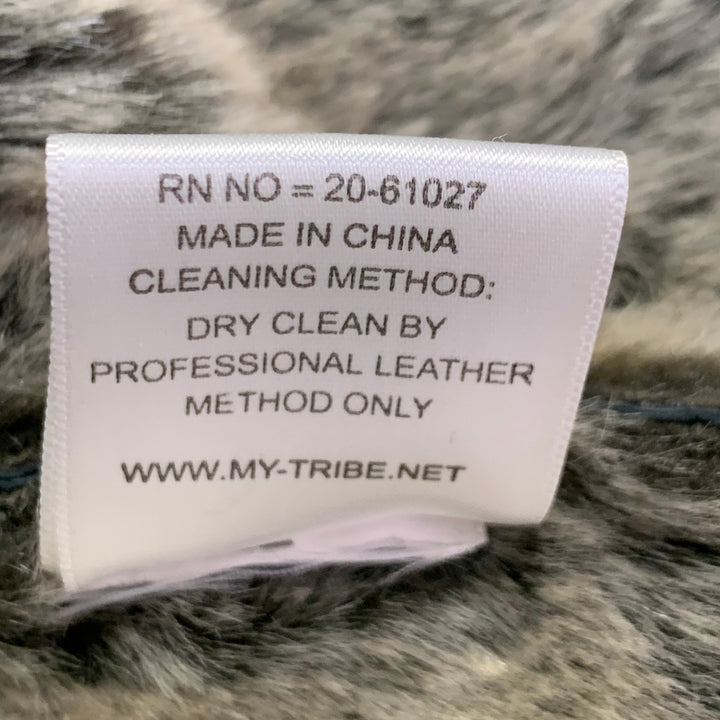 TRIBES Size L Black Grey Leather Faux Fur Open Front Vest