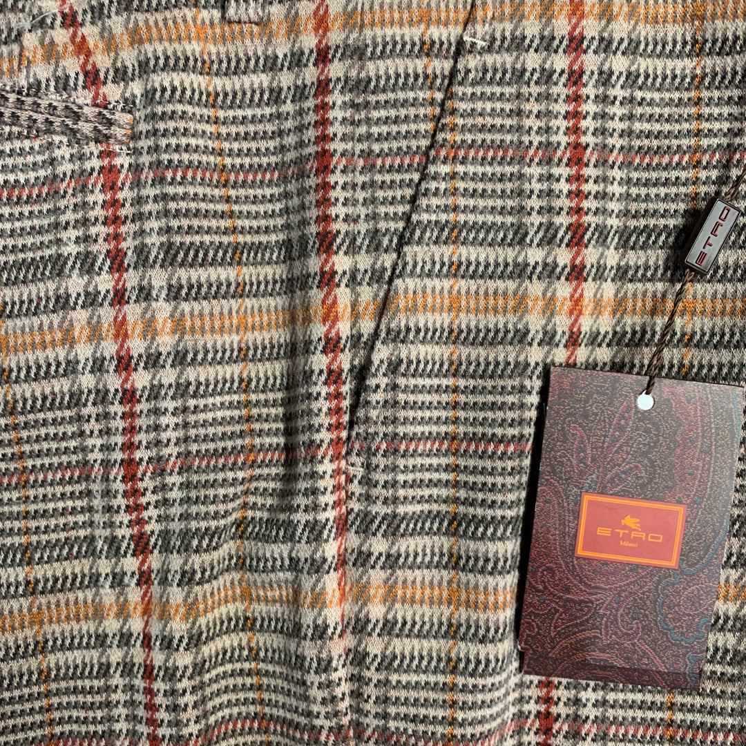 ETRO Size 40 Tan Grey Red Plaid Wool Blend Tapered Zip Fly Dress Pants