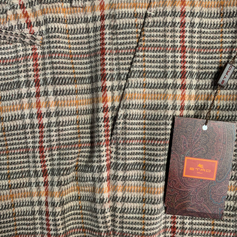 ETRO Size 40 Tan Grey Red Plaid Wool Blend Tapered Zip Fly Dress Pants