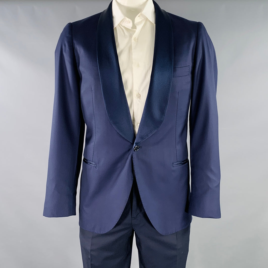 BRUNELLO CUCINELLI Size 44 Navy Blue Two Toned Virgin Wool Silk Tuxedo