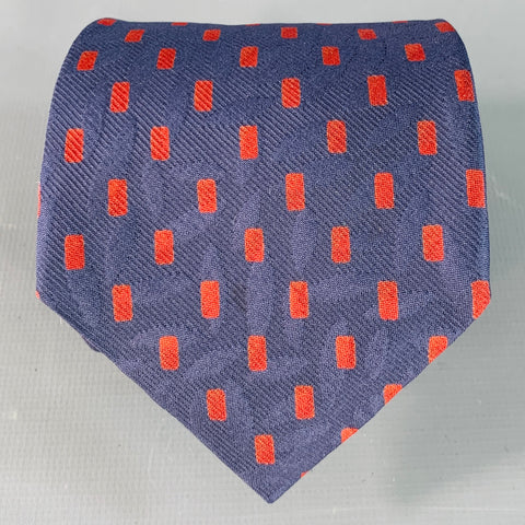 ERMENEGILDO ZEGNA Navy Red Rectangles Silk Tie