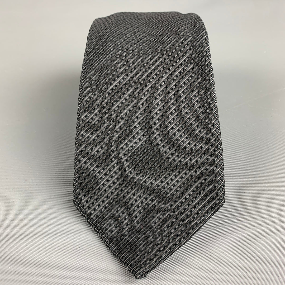 JOHN VARVATOS Corbata de algodón con rayas diagonales en gris y negro