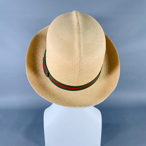 TURNBULL & ASSER Size XL Beige Green Red Woven Straw Panama Hat