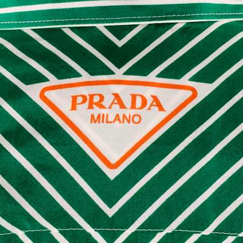 PRADA Size M Green White Stripe Silk One Pocket Long Sleeve Shirt