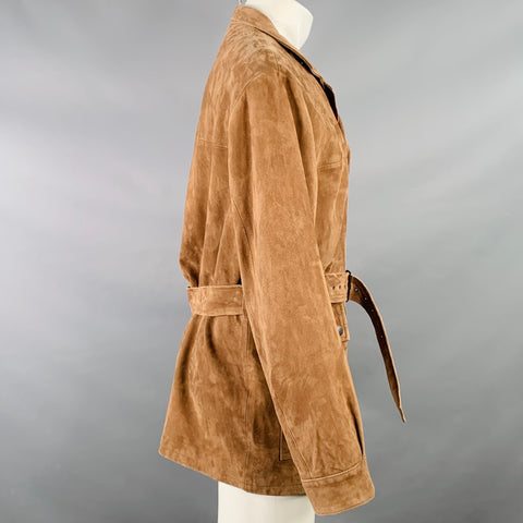 POLO SPORT Taille M Veste Ceinturée en Daim Texturé Marron