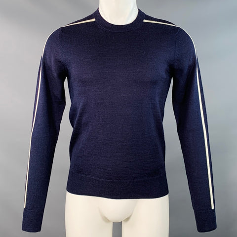 COMME des GARCONS SHIRT Size S Navy White Stripe Wool Crew Neck Pullover