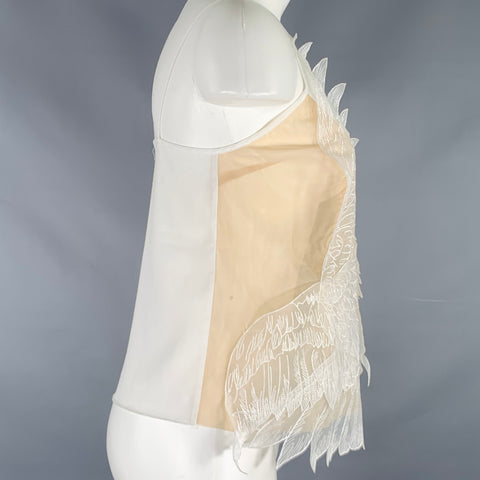 PINKO Size 4 Beige White Polyester Lace Spaghetti Straps Dress Top