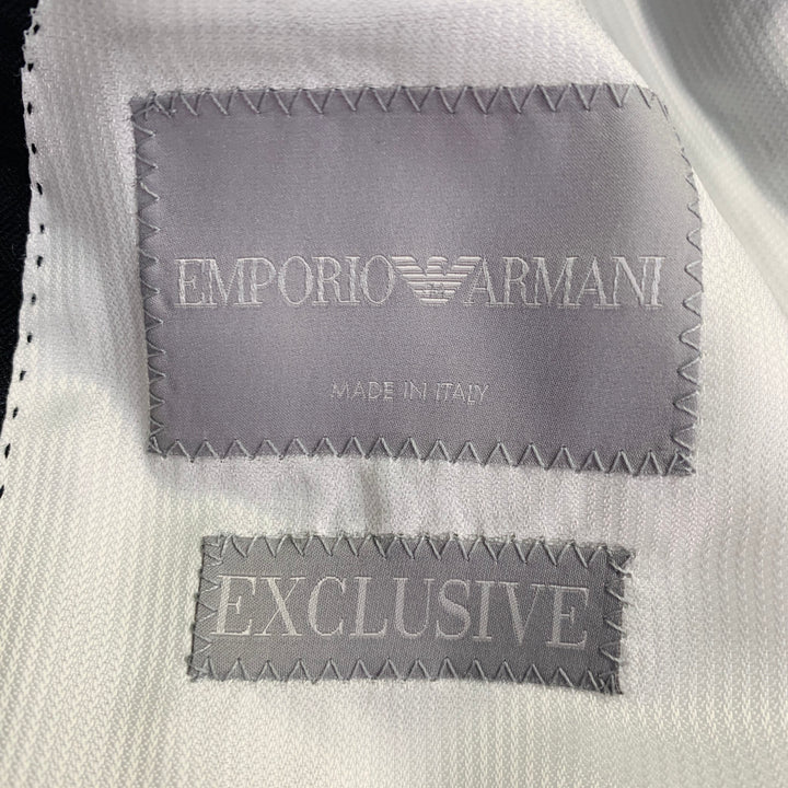 EMPORIO ARMANI Size 40 Navy Textured Wool Silk Single Breasted Notch Lapel Suit