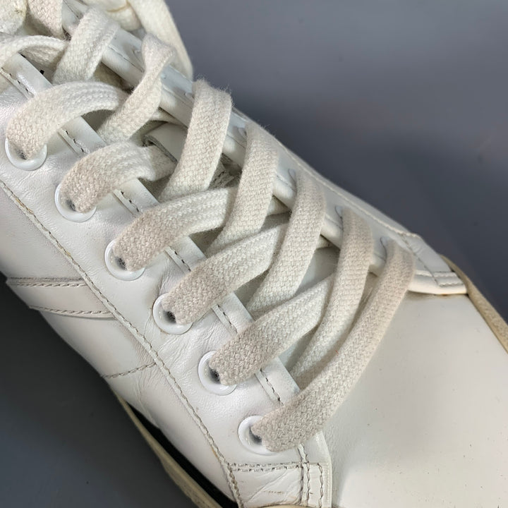 CELINE Size 8 White Leather Low Top Lace-Up Sneakers