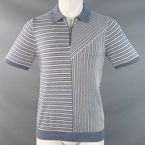 REISS Size S Wriggle Blue Cream Stripe Wool Cotton Zip Up Polo