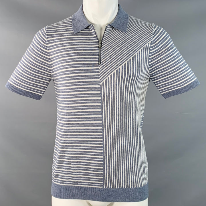 REISS Size S Wriggle Blue Cream Stripe Wool Cotton Zip Up Polo