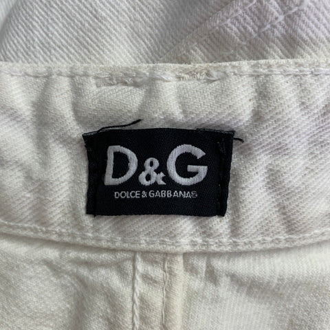 D&G by DOLCE & GABBANA Size 30 White Distressed Cotton Blend Wide Leg Jeans